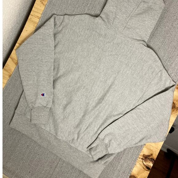 Champion Vintage Reverse Weave Hoodie Mens Large Heather Gray Spell Out Patch - Picture 7 of 13